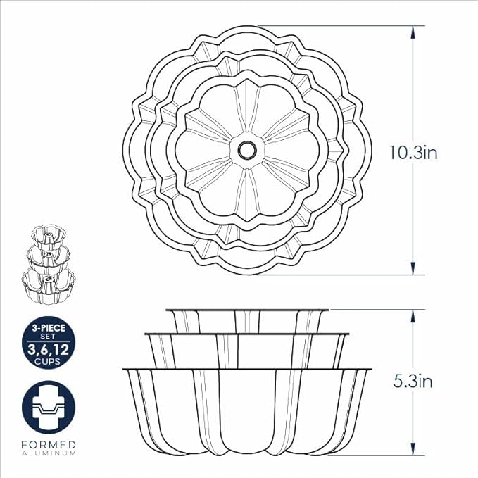 Nordic Ware Formed Bundt, Tiered 3-Piece Set, Twilight Blue
