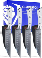 Dalstrong Steak Knife Set-4-5 Straight Blade Edge-Gladiator Series-Forged German High-Carbon Steel-w/Sheaths-Glacial White ABS Handle-Dinner Set Kitchen Knives