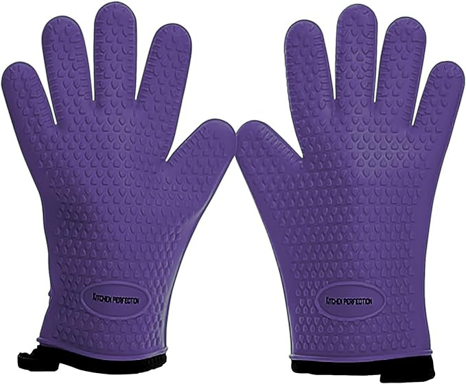 KITCHEN PERFECTION XL Silicone Smoker Oven Gloves -Extreme Heat Resistant BBQ Gloves -Handle Hot Food Right on Your Grill Fryer & Pit | Waterproof Oven Mitts Grill Gloves |Superior Value Set+3 Bonuses