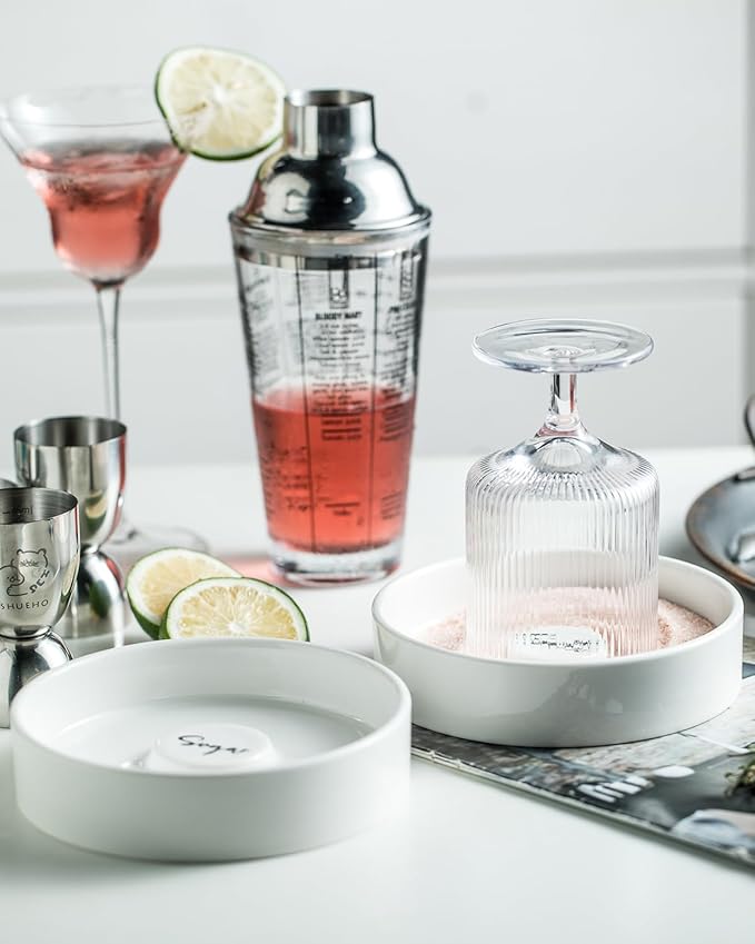 Margarita Salt Rimmer Set, Ceramic Bar Glass Rimmer for Margarita and Cocktail Bartender Tool Salt Box Spice Container Bar Decor for Home Set of 2, White