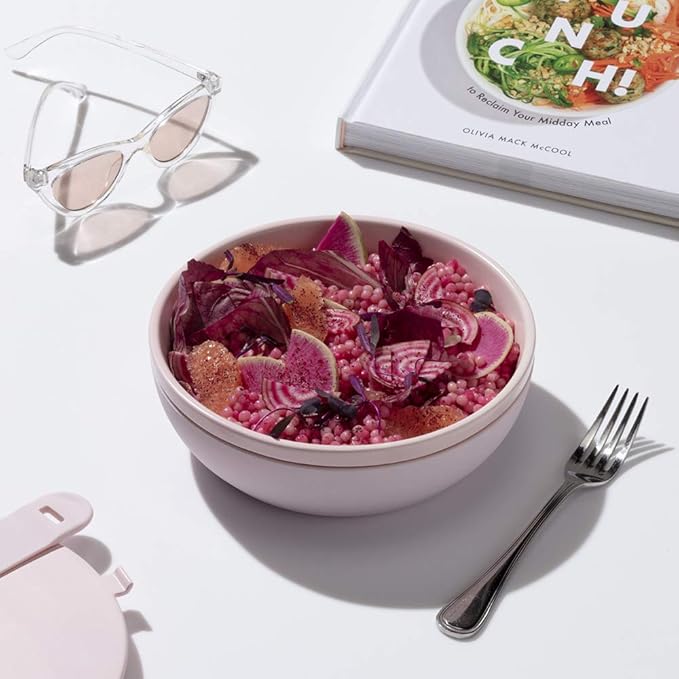 W&P Porter Bowl Lunch Container w/ Protective Non-slip Exterior, Blush 1 Liter | Lid & Snap-tight Silicone Strap | Food Storage, Bento Box, Meal Prep | BPA-Free Ceramic