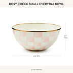 MACKENZIE-CHILDS Enamel Everyday Bowl, Serving Bowl for Entertaining, Small, Pink-and-White Rosy Check, Set of 1