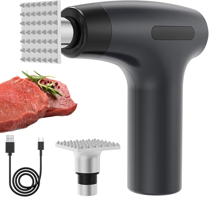 Electric Meat Tenderizer Tool - Meat Mallet 5 Adjustable Speeds, Auto Pressure Sensing, Stainless Steel Detachable Head, 1200mAh Battery for Beef Steak Chicken Pork Kitchen Use