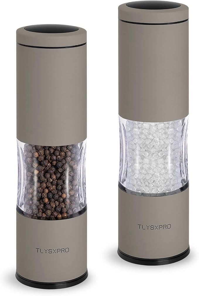 Salt and Pepper Grinder Set with Adjustable Coarseness | Manual Pepper Mill Grinder with Refillable Design | Ceramic Core | Kitchen Essential (2 Packs, Greige)