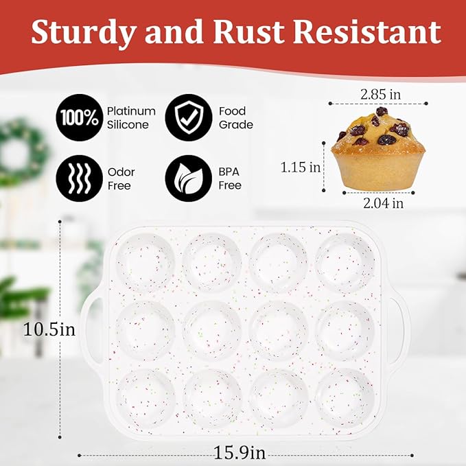 Silicone Muffin Pan with Metal Frame, Regular Size Cupcake Pan with Handle 12 Cups Nonstick Muffin Pan for Baking BPA Free 1 Pack