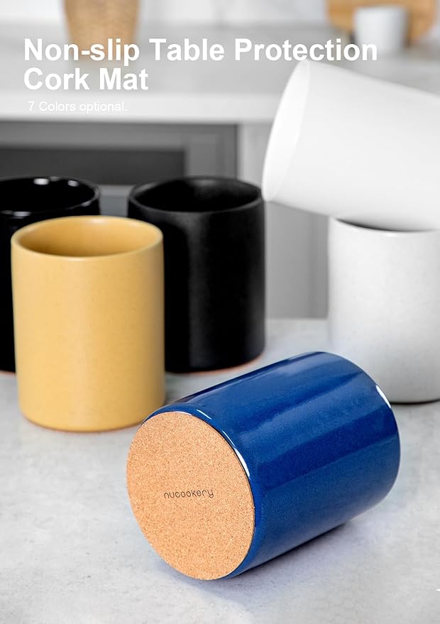 Nucookery Utensil Holder, 6.4" Ceramic Kitchen Utensil Holder for Countertop with Protection Cork Bottom, Vintage Farmhouse Kitchen Decor for Counter, Gift (Royal blue)