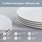 White Ceramic Dessert Plates Set of 8, 8 inch, Appetizer Plates, Salad Plates, Small Plates, Microwave & Dishwasher Safe