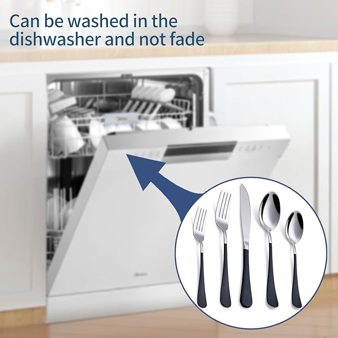 Black Silverware Set 20 Piece 18/0 Stainless Steel Flatware Black Handle Cutlery Set Service for 4 Black Forks Spoons and Knives Set unique silverware set Mirror Finish Dishwasher Safe