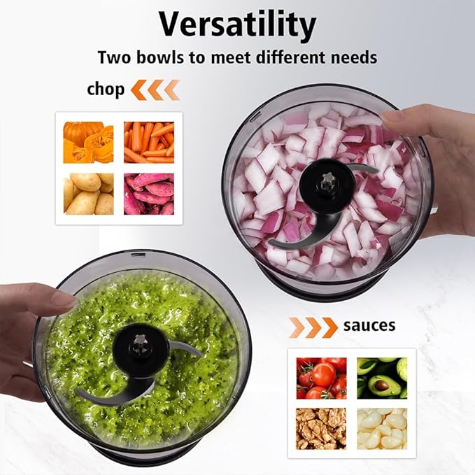 Food Processor 4 Cup,Meat Grinder with 2 Bowls,Electric Food Chopper,Powerful Motor 2 Speed & 4 Blades for Baby Food,Meat,Onion,Vegetables,Fruits
