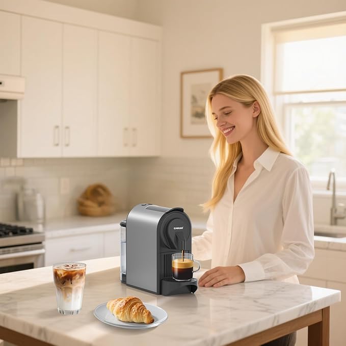 CHULUX Compact Espresso Machine, 20 Bar Single Serve Coffee Maker, Dual Brew Sizes for Espresso and Lungo, 1400W Rapid Brewing, Mystic Gray (Upgrade Model)