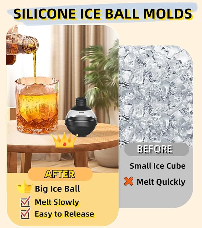 【Set of 4】 Ice Ball molds for cocktails, Bourbon, Whiskey Round Silicone Sphere Ice Molds with Funnel, Large Ice Cube Maker 2.4 Inch Ice big Balls trays, 2-in-1 Funnel Lid W-K8 (Deep Green)