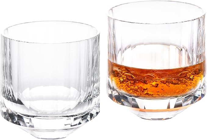 KAMMAK Crystal Whiskey Glasses Set of 2, 10.15 oz (300 ml) Hand Blown Old Fashioned Tumbler, Thick Base Glass with Delicate Rim & Seamless Design for Scotch, Bourbon, Cocktails, Lead-Free Barware