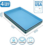 US Acrylic Coastal Plastic Serving Trays (Set of 4) 15” x 10” | Large Unbreakable Reusable Rectangular Party Platters | Serve Appetizers, Fruit, Veggies, & Desserts | BPA-Free & Made in USA