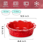 Vicrays Ceramic Pie Pan for Baking - 5.5 inch Small Pie Plates Deep Dish Round Pot Casserole Mini Serving Bowl - Microwave Oven Safe for Dessert Apple Pie Cake Tart Pizza Set of 6 - Red