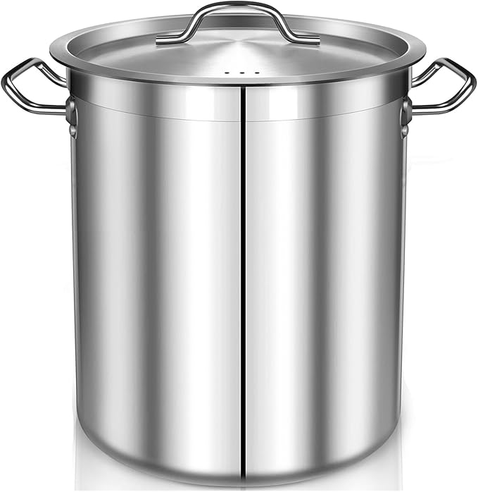 50 Quart Stainless Steel Stock Pot with Lid – Heavy Duty Large Cooking Pot for Soup, Stew, Chili – Commercial Grade, Induction Compatible – Great for Home & Catering