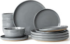 Famiware Milkyway Plates and Bowls Set, 12 Pieces Dinnerware Sets, Dishes Set for 4, Dark Gray