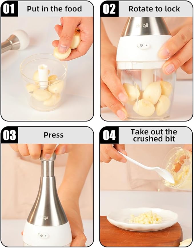 Brigii Garlic Press,Onion vegetable chopper,Food Chopper,Garlic Mincer, for Ginger, Chili, Nuts - Chop into Minced, Dishwasher Safe