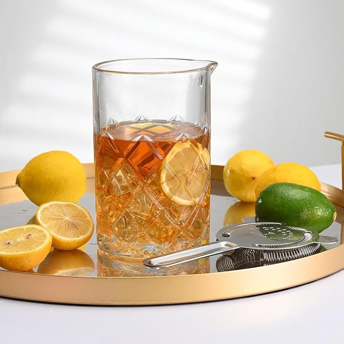 Cocktail Mixing Glass Bartender | 24oz Crystal Bar Stirring Glass | Old Fashioned Cocktail Beaker | Clear Drinks Stirred Pitcher Professional Whiskey Barware Bartending Mixer
