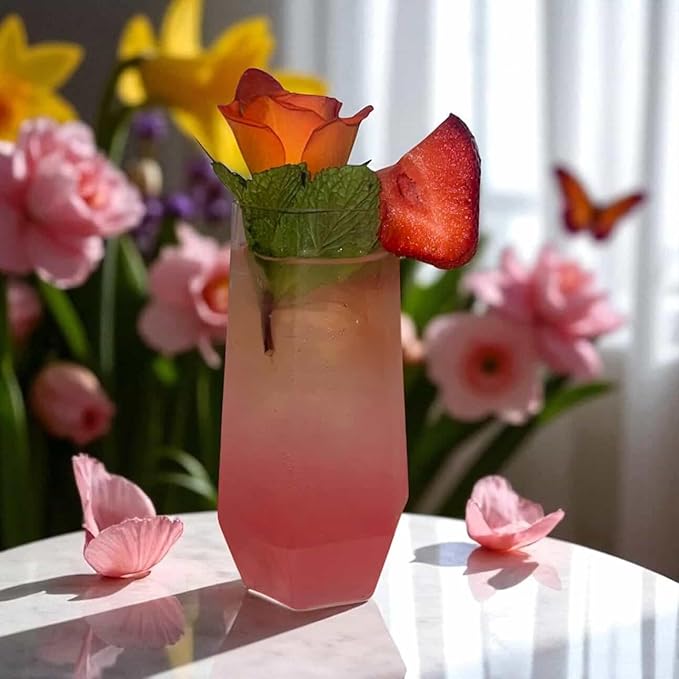 48 Pack Diamond Unbreakable Stemless Plastic Wine Stemless Toasting coacktail Glasses, Durable 9 Oz BPA-Free Disposable Champagne Flutes for Weddings, Bars, Events, and Celebrations (Clear)