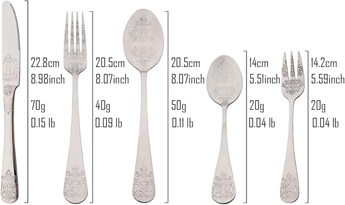 JASHII 20-piece Silverware Flatware Set Vintage Carved Floral Pattern Eating Utensils Stainless Steel Knife Fork Spoon Set Mirror Polished Dishwasher Safe - Silver