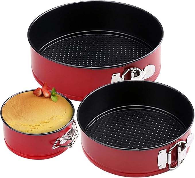 SHIKORI Springform Pan Set, Nonstick 3pcs (4-7-9 in) Springform Pans Cheesecake Pan Removable Bottom, Leakproof Round Spring Form Pans Cake Pans Sets-Red