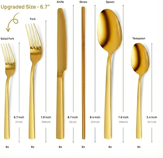 Home Haven Luxury Gold Silverware Set for 8, Heavy Duty Gold Flatware Set for 8, 18/10 Stainless Steel Cutlery Dishwasher Safe, Flatware for Special Occasions, Home & Restaurant Use (48 Pieces for 8)