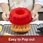 silicone bundt cake pan, silicone Cake Molds, Bakeware Non Stick 10 inch bundt Pan for Jello,Gelatin,cake, Silicone Baking Molds for Cakes, Round Baking Pan (2 packs)
