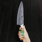 WILDMOK Chef Knife,8 inch Damascus Japanese kitchen knives,VG10 Steel&Resin Handle Chef Knife,Hammered Finish chef's knives,Japanese damascus knife Including Gift Box