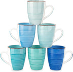 vancasso Bonita 16 Oz Large Coffee Mugs Set of 6, Ceramic Coffee Cups for Cappuccino, Latte, Tea, Cocoa, Blue
