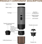 Portable Coffee Maker Espresso Machine for Travel Nano Car Coffee Maker Compatible with Ground Coffee & Capsule for RV, Hiking Camping Office, Travel Espresso Maker Electric Gray