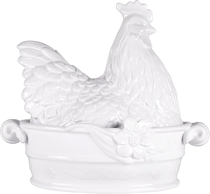 Fitz and Floyd Savannah Covered Vegetable Dish, 48oz, Earthenware Bowl with Floral Details - Charming Rustic Farmhouse Serveware for Entertaining, Holiday, Everyday Dining Decor - Country Tableware