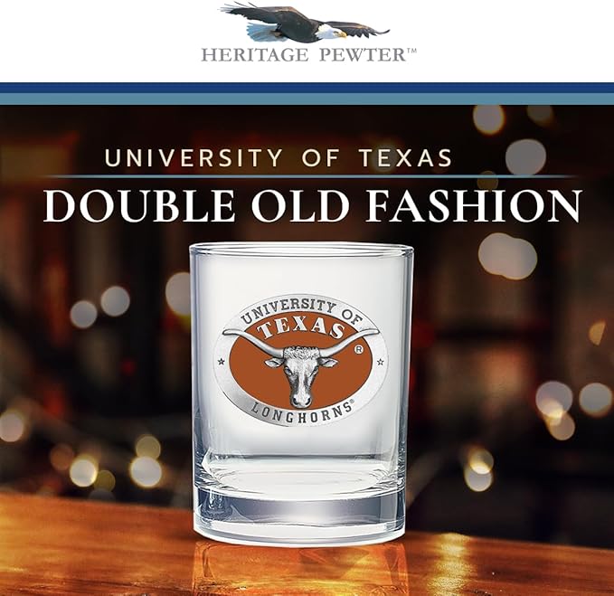 Heritage Pewter Texas Longhorns Double Old Fashion | Double Rocks Glass 14 OZ for Liquor | Expertly Crafted Pewter Glass
