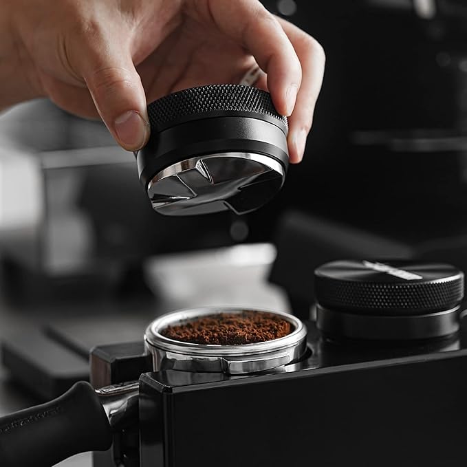 MHW-3BOMBER Espresso Coffee Distributor 53.35mm, Espresso Distribution Tool with Wooden Lid, Adjustable Height Coffee Leveler with Non-slip for 54mm Portafilters, Espresso Accessories T6091L4