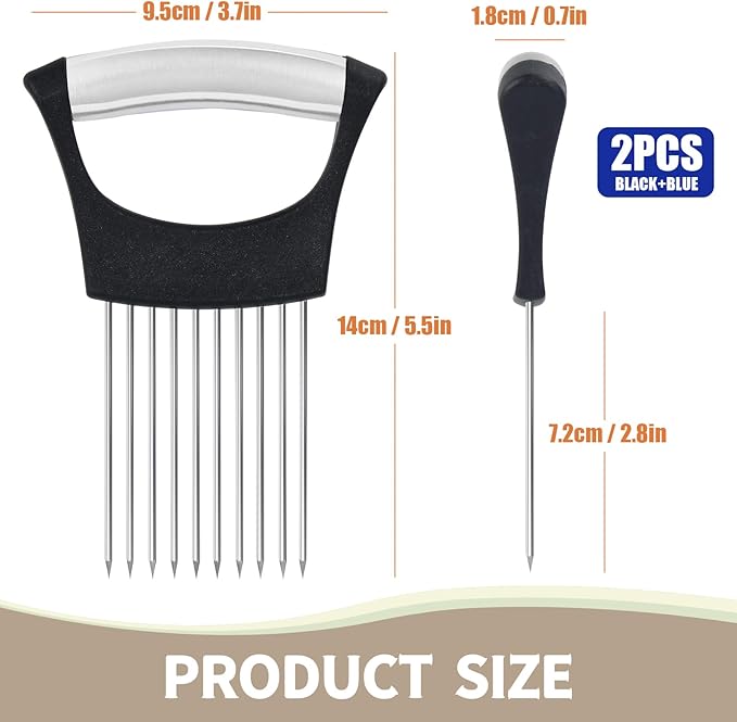 2PCs Stainless Steel Onion Slicer Holder, Onion Cutter Holder for Slicing of Onions,Tomatoes,Avocados,Eggs and Other Vegetables,KItchen Utensils (Blue & Black)