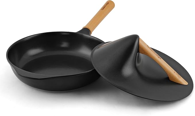 Nonstick Frying Pan with Lid ,10 Inch Deep Fry Pan, Toxin-Free Ceramic Cookware Skillets, Healthy Non Toxic Saute Pan with Helper Handle,Wabi-Sabi Style Fry Pan Compatible with All Stovetops
