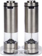 USB-C Electric Salt and Pepper Grinder Set (pack of 2) - Stainless Steel Salt & Pepper Mills with LED Light - Complimentary Mill Rest- One Handed Operation Adjustable Ceramic Grinders