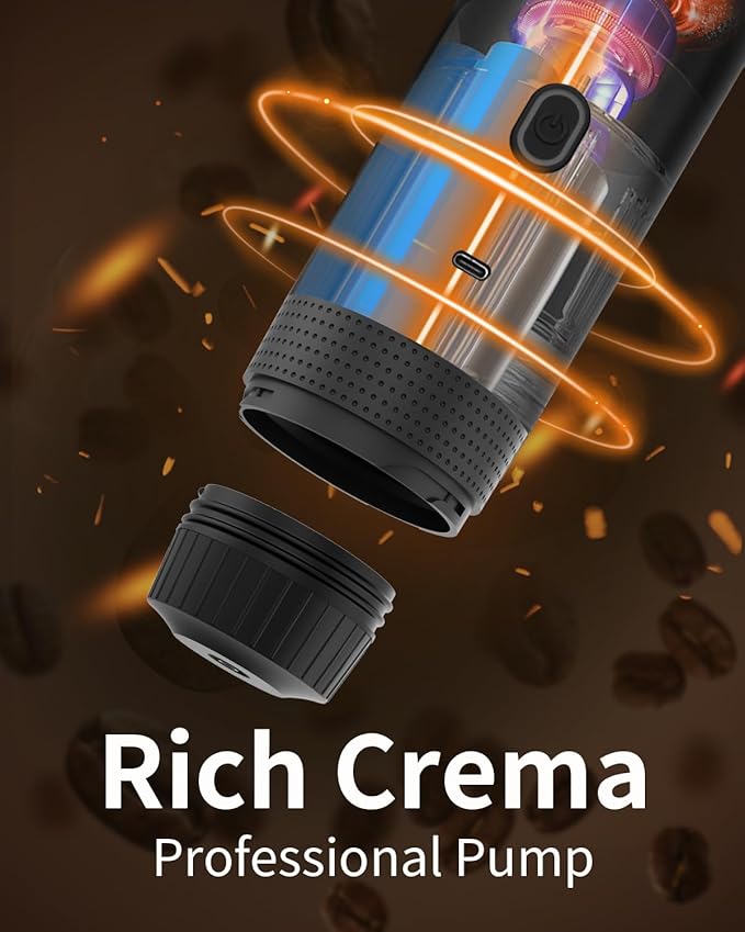 Portable Electric Espresso Machine, Car Coffee Maker for Travel Camping, Battery Powered Coffee Brewer Compatible with Ground Coffee & NS Capsules, Black