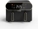 11-QT Large Air Fryer, 8-in-1 XL Airfryer with Flex Basket, Divider for Dual Cooking, Preheat Air Fry, Roast, Broil, Bake, Reheat, Dehydrate, French Fries Dishwasher Safe, w/Gold Border