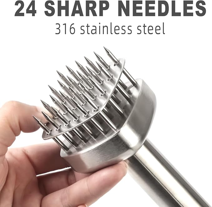 18/10 Stainless Steel Meat Tenderizer Tool, 24 Sharp Needles for Tenderizing Steak Chicken Pork Veal Barbecue Marinating