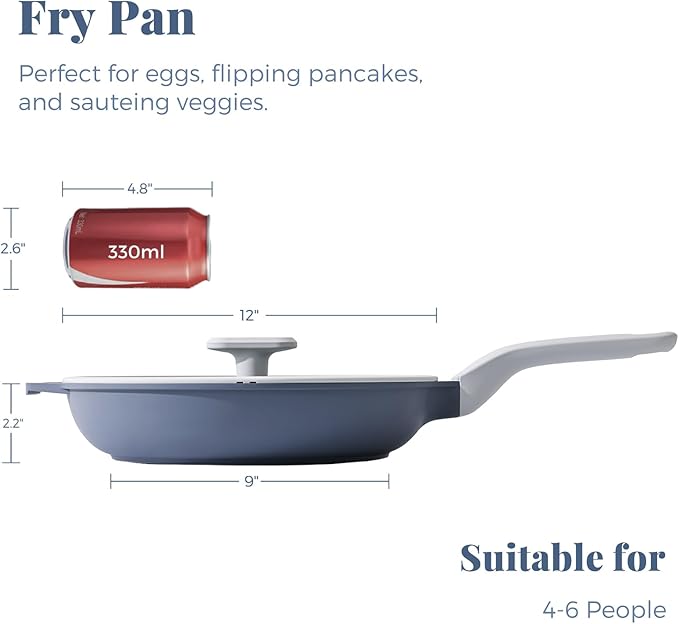 PRICUSIS Nonstick Ceramic Frying Pan with Lid, 8/10/12 Inch, Metal Utensil Safe, PFOA & PFAS Free, Scratch & Stain Resistant Skillet, Oven & Dishwasher Safe, Induction Compatible – Gray (12-Inch)