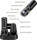 Electric Rechargeable Salt and Pepper Grinder Set,Automatic Pepper Mill Grinder with USB C Charging Dock,Upgraded 95ml Large Capacity,Adjustable Coarseness,LED Light,High-end Black