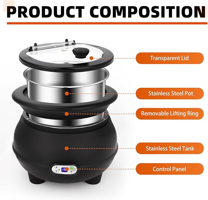 YUANHAO 8 Qt. Black Soup Kettle Warmer - 120V, 450W