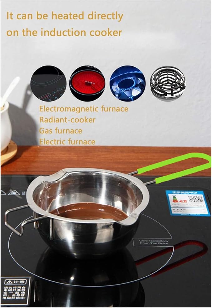 Stainless Steel Double Boiler Pot, 600ML Updated Melting Pot with Silicone Spatula for Melting Butter,Chocolate, Candy, Cheese and Caramel (green)