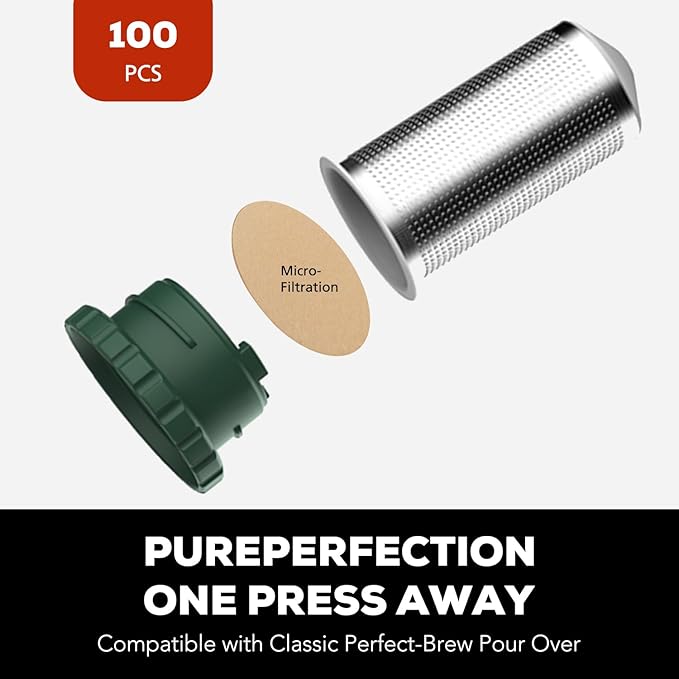 Round Disposable Coffee Filters Paper – Compatible with Classic The Perfect-Brew Pour Over – Round Replacement Coffee Filters, Unbleached, Compostable Paper Filters, 100 Count