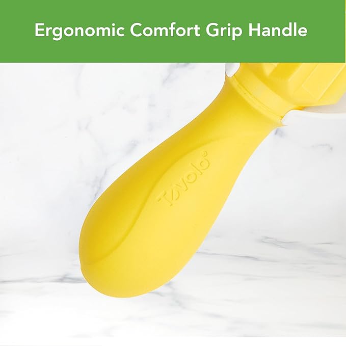 Tovolo Citrus Reamer with Seed Catcher, White & Yellow – Ergonomic Handheld Juicer for Lemons, Limes, Oranges, BPA-Free, Dishwasher Safe