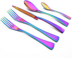 Rainbow Tableware 20Pcs Mirror Polished 18/10 Stainless Steel Luxury Flatware - Heavy Cutlery Set Service For 4 Include Knives/Forks/Spoons/Salad Fork/Teaspoon, Dishwasher Safe