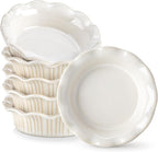 vancasso Mini Pie Pans Set of 6, 5.2 Inch Ceramic Deep Dish Pie Plates with Ruffled Edge for Baking, Microwave & Oven Safe, White