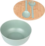 Bamboo Fiber Salad Bowl with Servers Set Large 9.8inches Nature Bamboo Mixing Bowl with Servers with Lid Spoon and Fork for Fruits,Salads and Vegetables