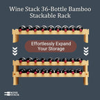 36 Bottle Bamboo Stackable Freestanding Wine Rack, No Tools Assembly, Durable, Wine and Liquor Bottle Storage for Small Spaces