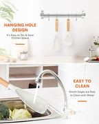 Cooking Spoon and Rice Scooper for Nonstick Cookwares, Great for Cooking and Serving Sturdy BPA-Free Matte Silicone, Wood Handle Spoon for Mixing, Scoop, and Scrape (WHITE)